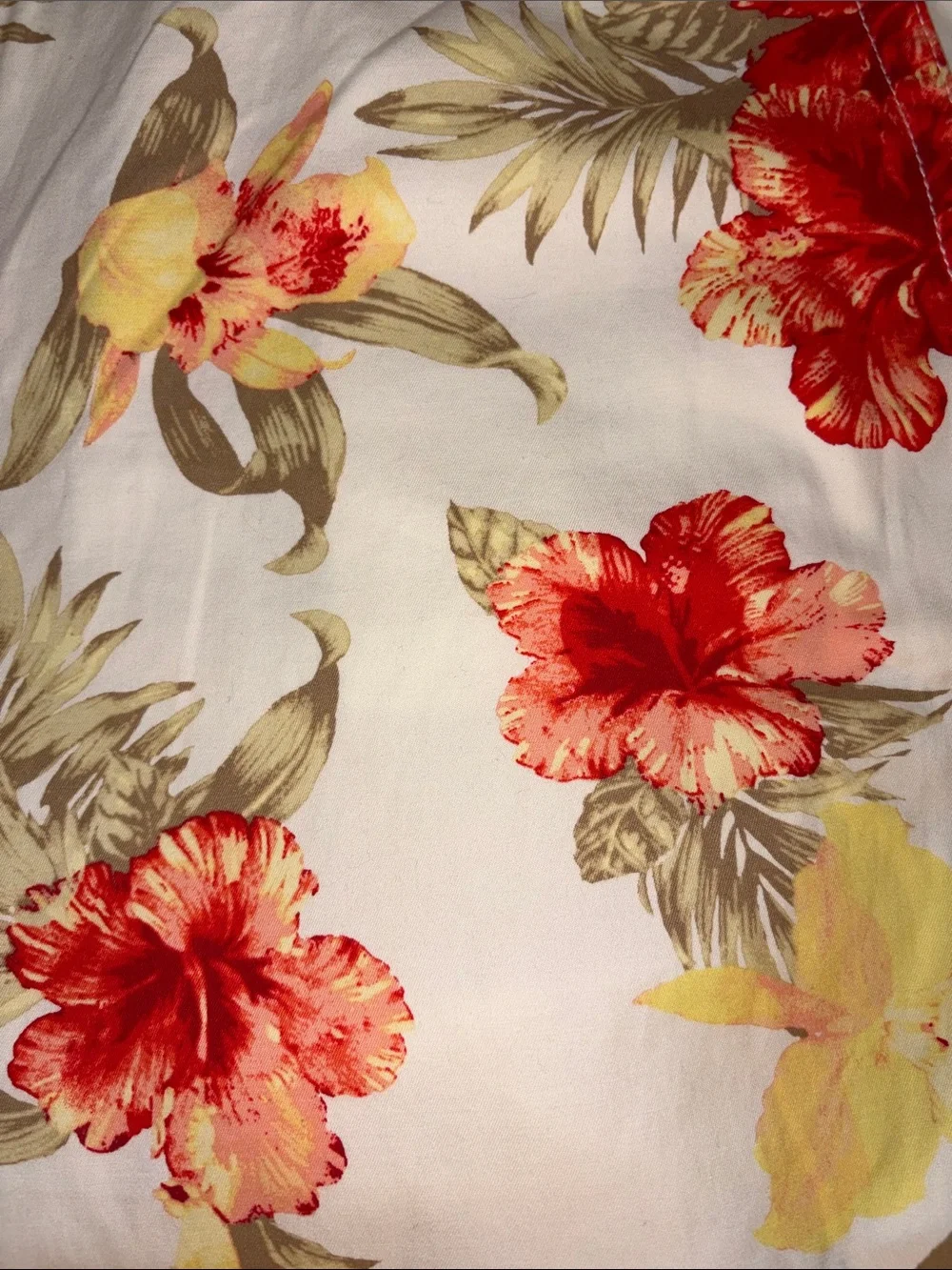 Talbots Floral Weekend Chino 16WP Cream with Red and Yellow Hibiscus *CALLOUT